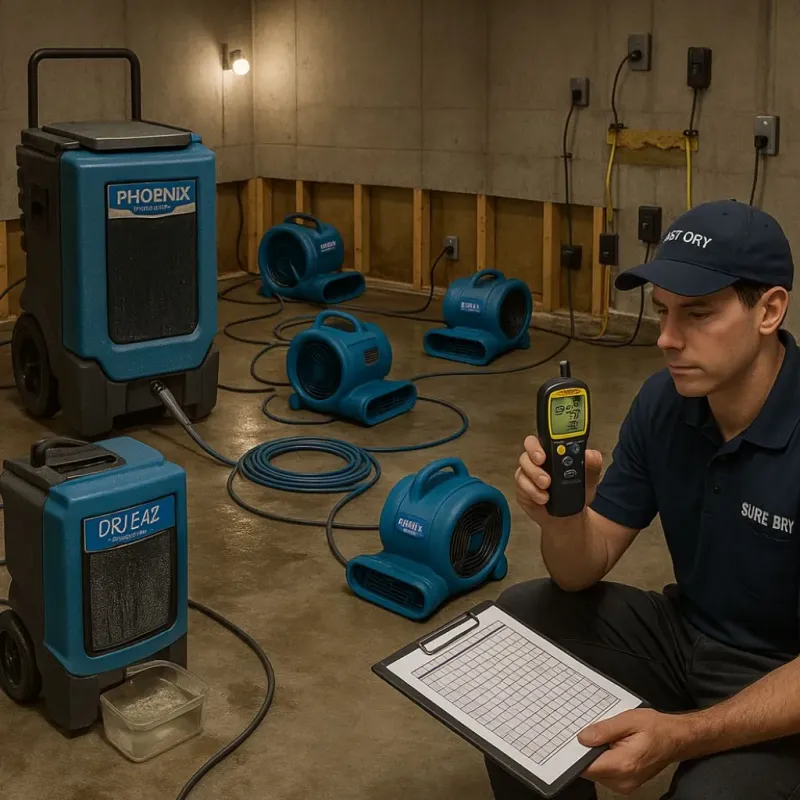 Structural Drying and Dehumidification process in Claremont, CA